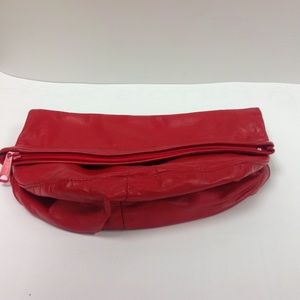 Vintage Red Leather Clutch Handmade Fold Over